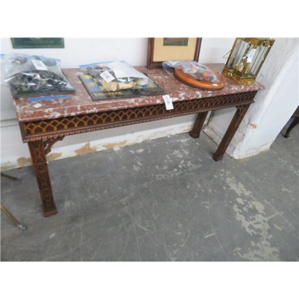 Carved Mahogany Marbletop 5' Hall Table