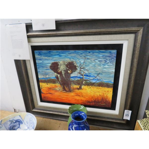 Framed African Elephant Print on Metal Signed Matt Beyrer - 20 x 24