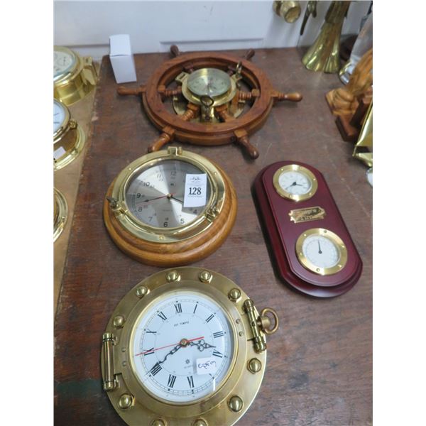 4-Ships Wheel, Port Hole Clock, Barometer - 4 X $