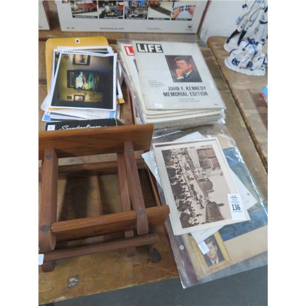 JFK Collector Items, Life Magazines, Newspaper Clippings, Microphone