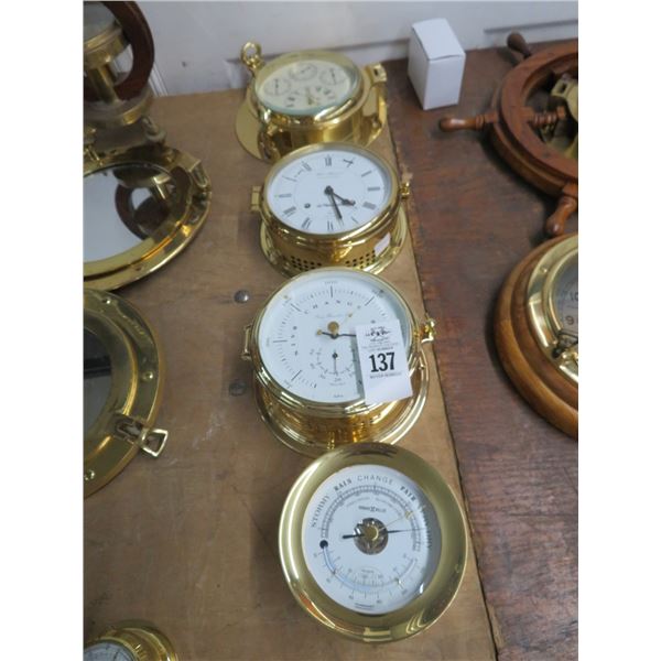 4-Brass Porthole Style Clock/Barometer - 4 X $