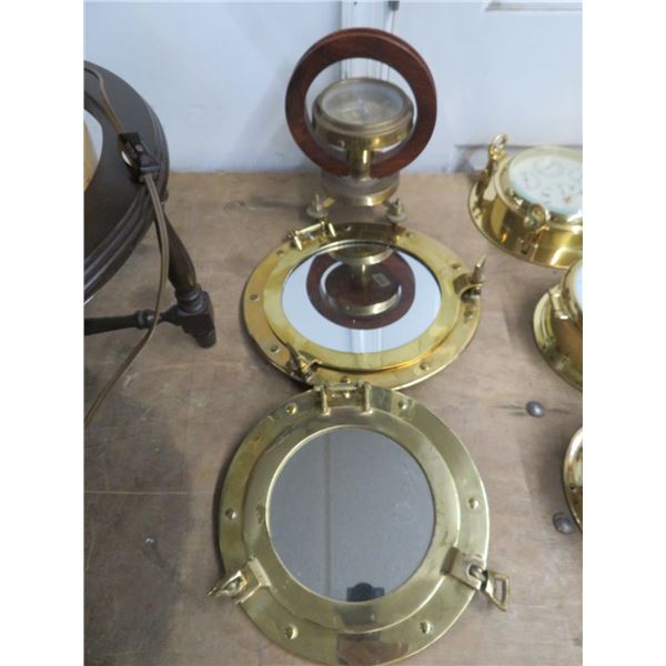 Brass Porthole Mirrors 2, Footed Compass