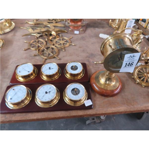 Pedestal Ships Wheel Clock, Barometers - 3