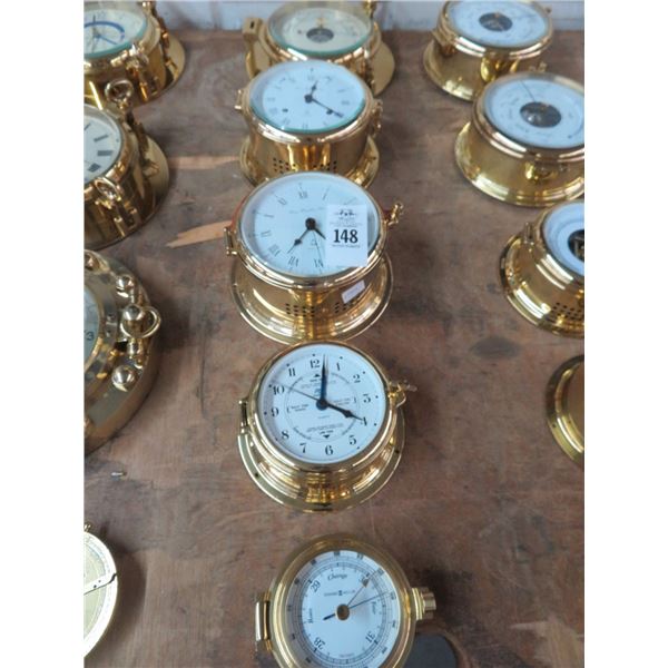 5-Brass Porthole Style Ships Clock, Barometer - 5 X $