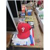 Image 1 : Asst. Baseball Trading Cards, Phillies Hat, Flag, Figurines, Plaque