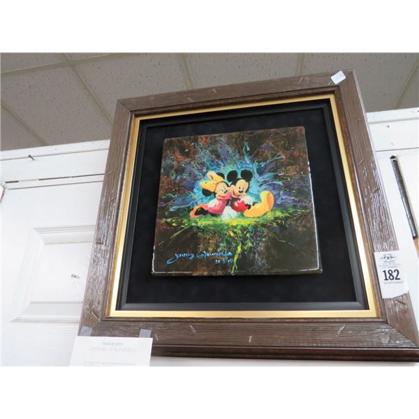 Framed Mickey & Minnie Wall Art on Tile Artist Signed James Coleman