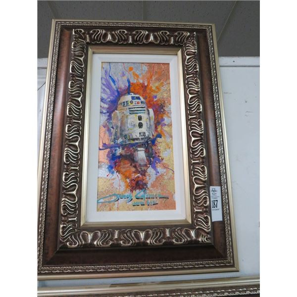 Framed Oil On Canvas Star Wars R2D2 - Signed James Coleman w/COA - 6 x 15