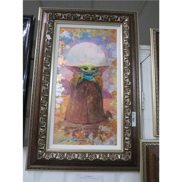 Framed Oil On Canvas Star Wars The Child Grocu w/COA - 25 x 13