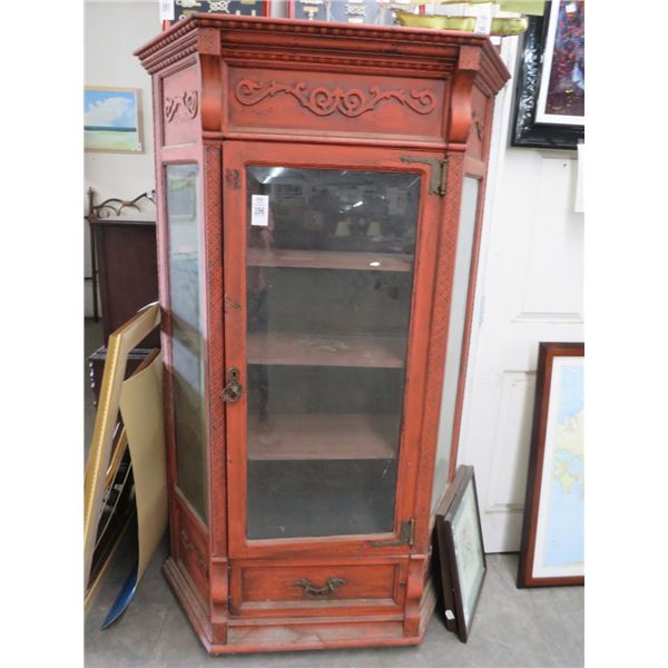 Painted Antique 3 Panel Curio