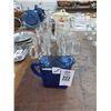 Image 1 : Glass Mugs, Crystal Candlestick, Floral Picture, Blue Glass Pitcher