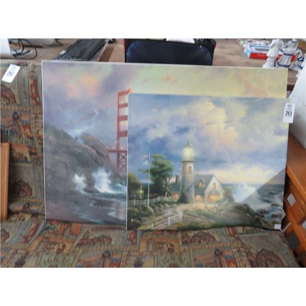 Kinkade Style Oil On Canvas Lighthouse