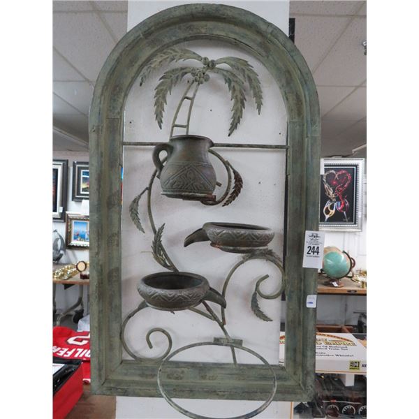 Window Frame Style Palm Motif Wall Fountain - (Missing One Bowl)