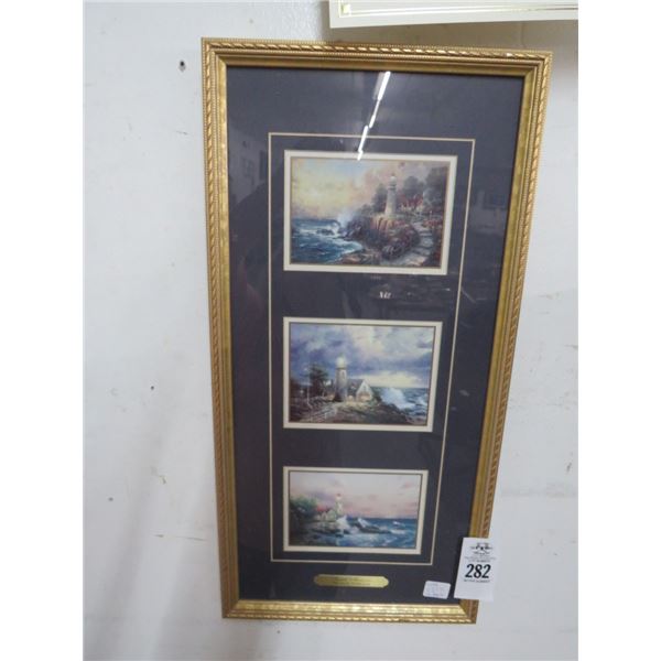 Kinkade Lighthouse Triple Framed Wall Art Seaside Memories w/COA