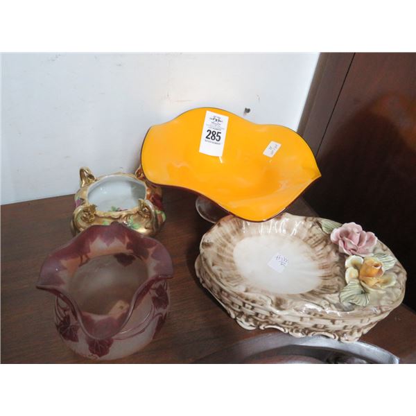 Art Glass Footed Dish, Bowl, Capodimonte Ashtray, Basket