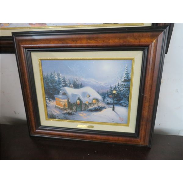 Kinkade Framed Print On Board Silent Night w/COA - 15 x 18