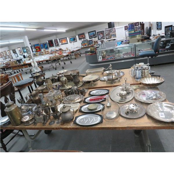 Large Table Lot of Asst. Silverplate Items