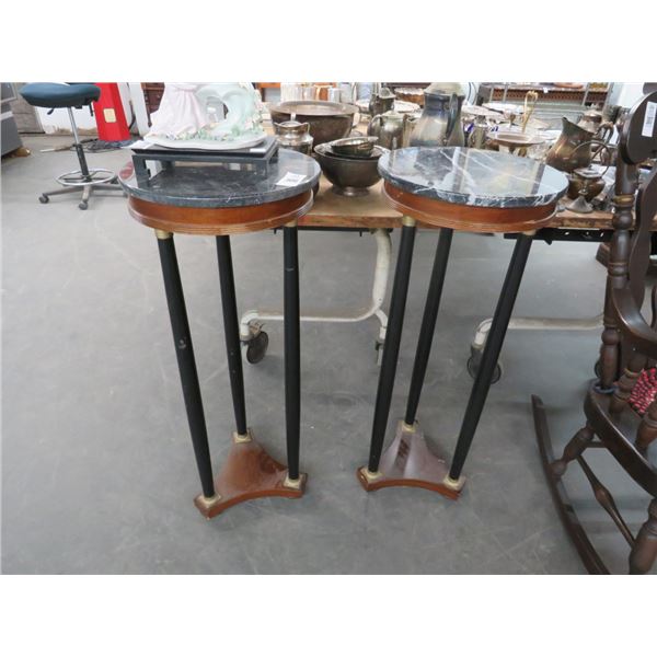 Round Marbletop Bombay Pedestal Tables - Pair