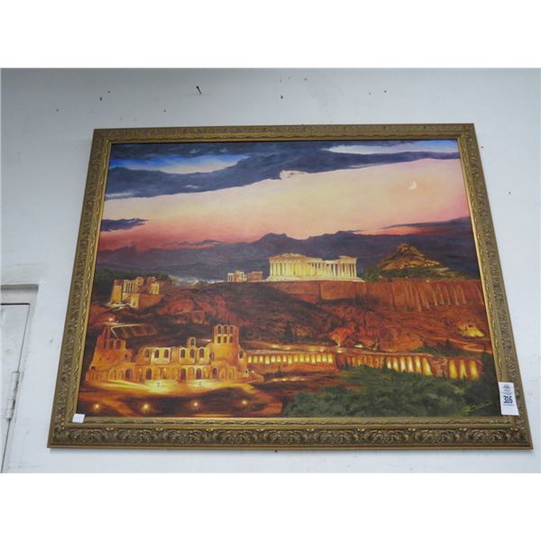 Oil On Canvas Greek Ruins - Signed Makin - 30 x 36