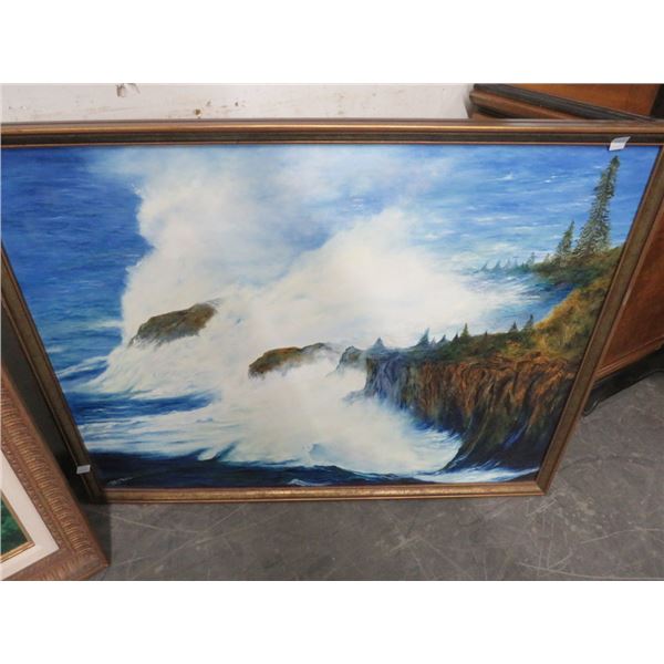 Oil On Canvas Rugged Seascape - Signed Makres 24 x 36