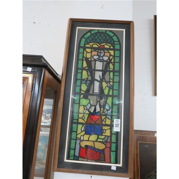 Framed Leaded Glass Style Oriental Wall Art - 15 x 36