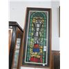 Image 1 : Framed Leaded Glass Style Oriental Wall Art - 15 x 36