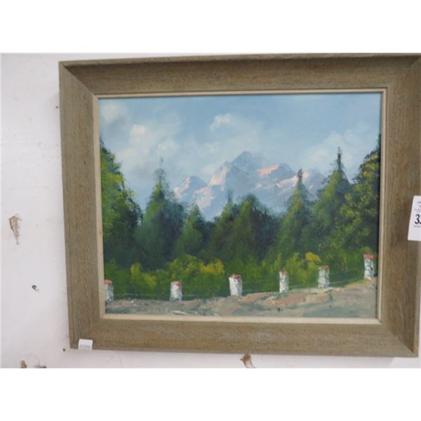 Framed Art Mountain Scene, City Scape Watercolor - 2