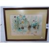 Image 1 : Framed Floral Watercolor - Signed Makres - 20 x 24