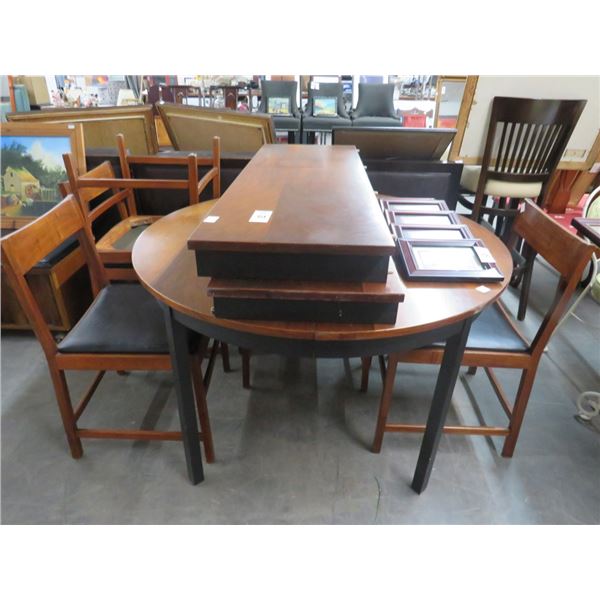 Teak ? Round Dining Table w/6 Chairs - 2 Leafs