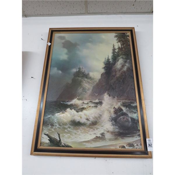 Framed Oil On Canvas Rugged Seascape - Signed Sabin