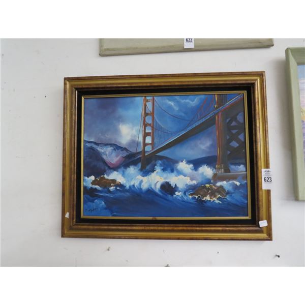 Framed Oil On Canvas Golden Gate Bridge - Signed Makres - 20 x 24