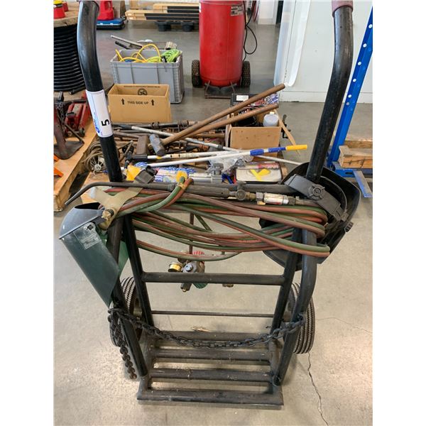 OXY ACETYLENE WELDING CART WITH LINE, TORCH & GAUGES