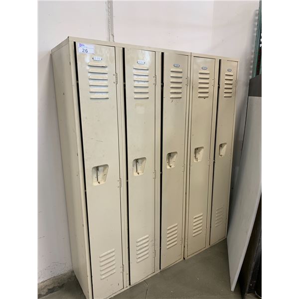 BEIGE METAL LOCKER ROOM LOCKERS - ONE 3 DOOR UNIT & ONE 2 DOOR UNIT