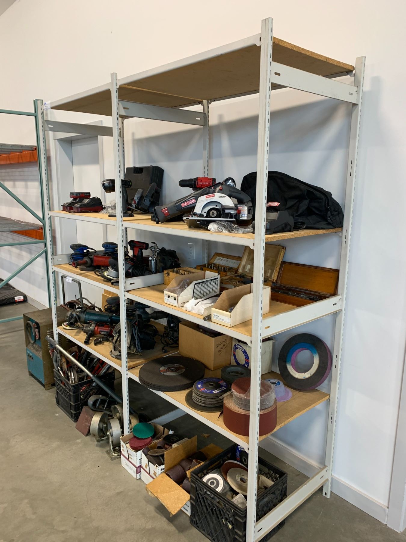 Shealt Racking GREY METAL SHELF RACKING UNIT-APPROX. 6FT ACROSS X 2FT WIDE X 7FT HIGH ...