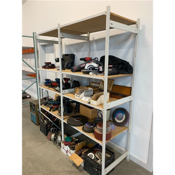 GREY METAL SHELF RACKING UNIT-APPROX. 6FT ACROSS X 2FT WIDE X 7FT HIGH *SHELF RACKING ONLY*