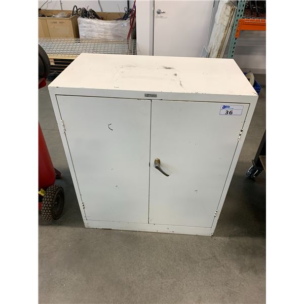 BEIGE 2 DOOR METAL STORAGE CABINET WITH CONTENTS