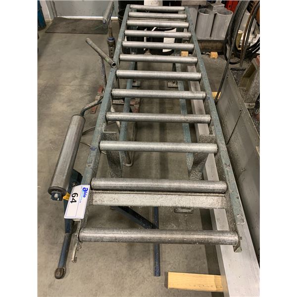 6FT SHOP MATERIAL ROLLER CONVEYOR AND 3 ASSORTED MATERIAL ROLLER STANDS