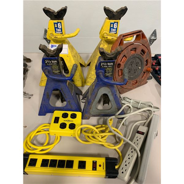 2 SETS OF JACK STANDS (6 TON, 2 1/2 TON) AND ASSORTED POWER BARS