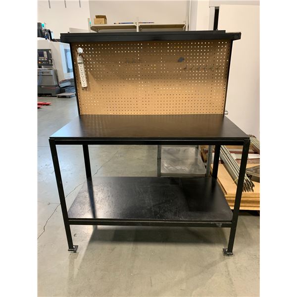 WELDED STEEL WORKBENCH WITH PEGBOARD BACK-APPROX.4FT ACROSS X 2FT WIDE X 5FT HIGH