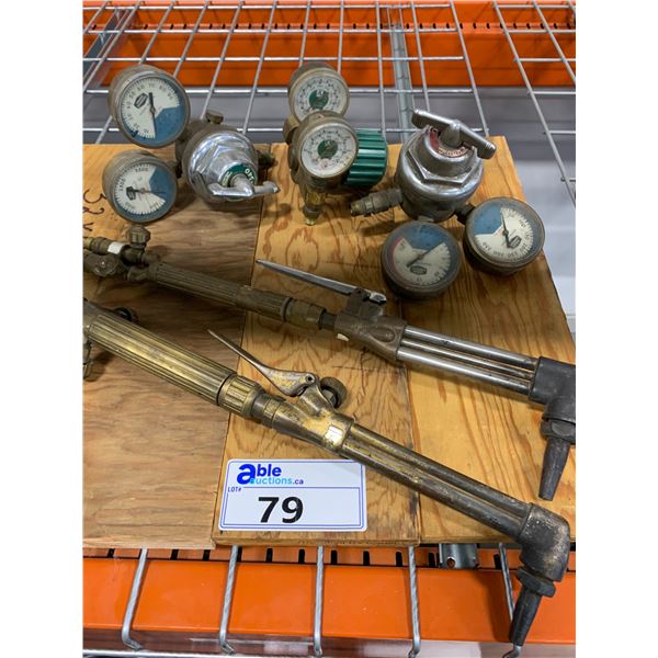 2 CUTTING TORCHES AND 3 ASSORTED GAS GAUGES