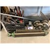 Image 1 : GROUP OF ASSORTED HAND TOOLS, 4 STEEL CASTORS, PIPE BENDER & HYDRAULIC RAMS