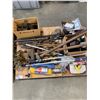 Image 2 : PALLET OF ASSORTED SHOP ITEMS-BAR CLAMPS, SLEDGE HAMMERS, ROPE & MORE