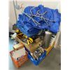 Image 2 : PALLET FULL OF ASSORTED SHOP ITEMS, HARDWARE, TARPS, WORK LIGHTS & MORE