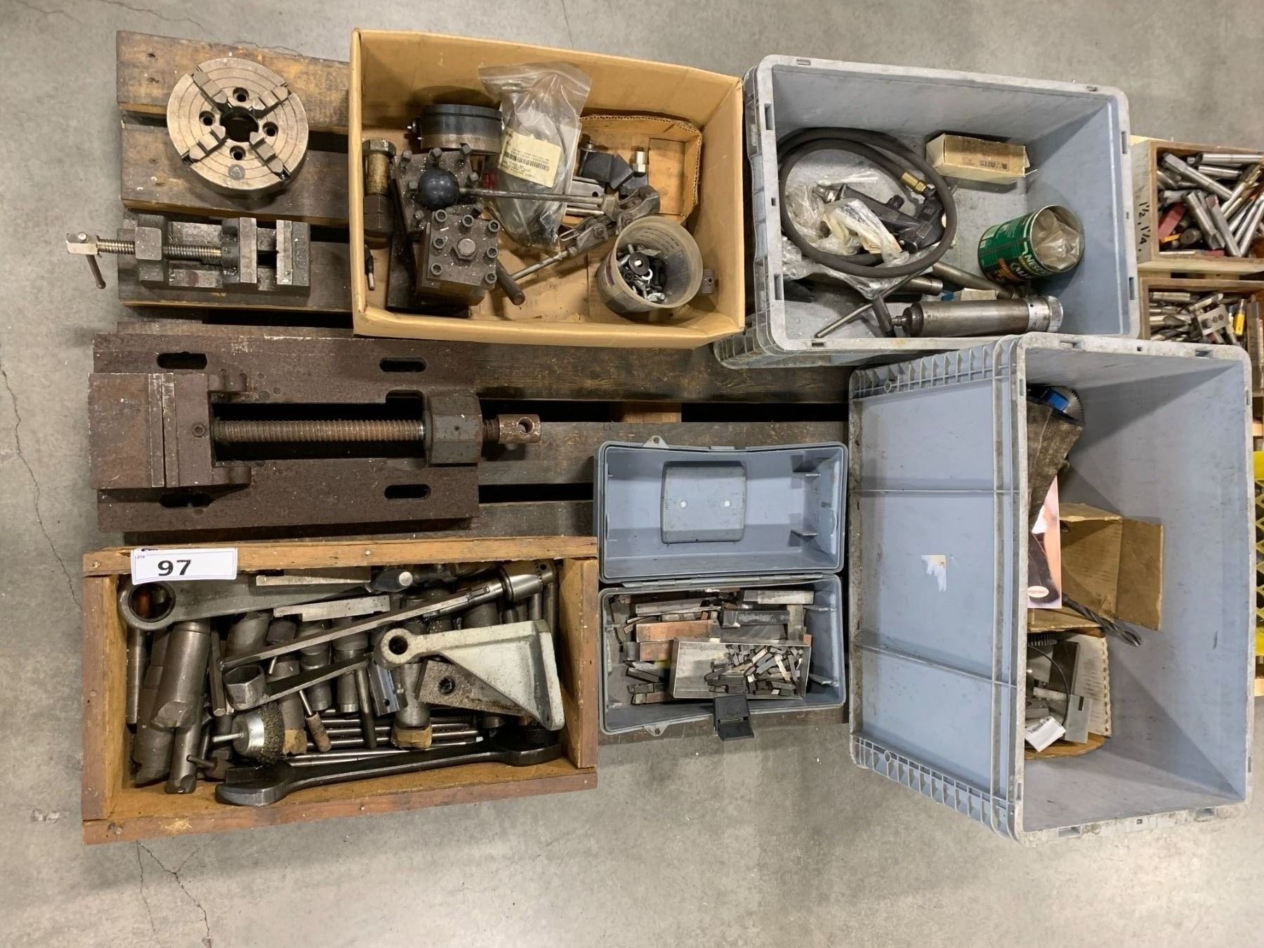 PALLET LOT OF ASSORTED MACHINE SHOP TOOLS, PARTS. HARDWARE & MORE ...