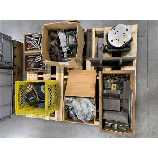 PALLET LOT OF ASSORTED MACHINE SHOP TOOLS, PARTS. HARDWARE & MORE