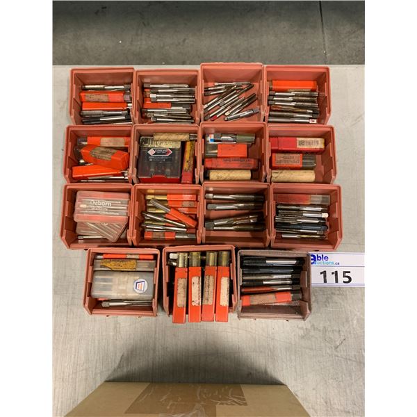 15 SMALL RED PARTS BINS OF ASSORTED TAPS
