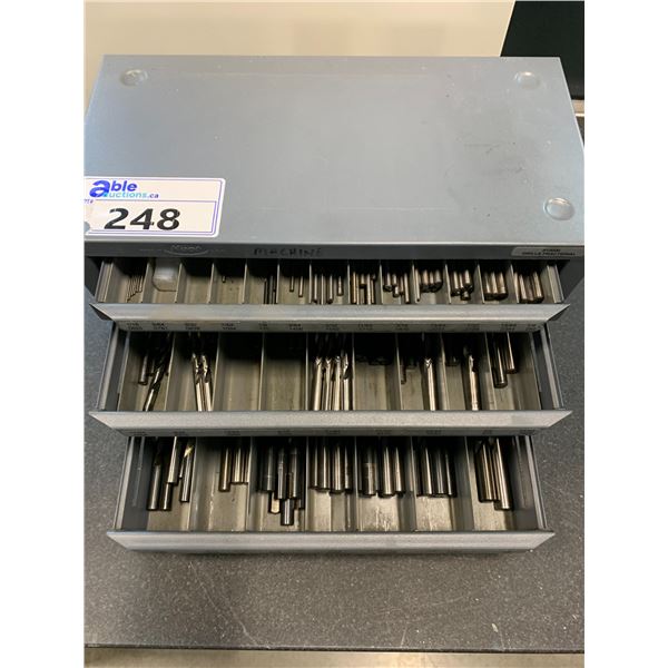 GREY METAL DRILL BIT ORGANIZER CABINET FULL OF VARIES MACHINIST PRECISION DRILL BITS