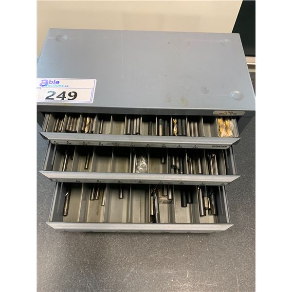 GREY METAL DRILL BIT ORGANIZER CABINET FULL OF VARIES MACHINIST PRECISION DRILL BITS
