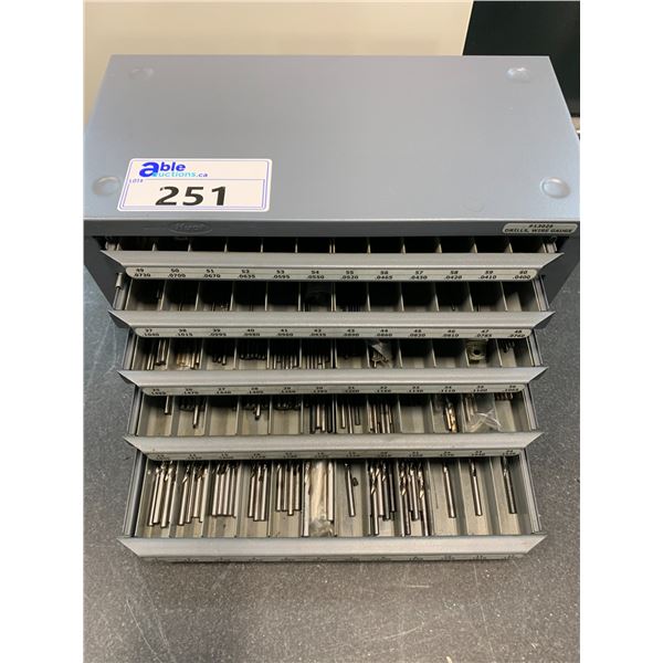 GREY METAL DRILL BIT ORGANIZER CABINET FULL OF VARIES MACHINIST PRECISION DRILL BITS