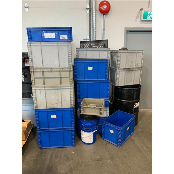 LARGE GROUP OF PLASTIC STORAGE BINS AND GARBAGE CANS - APPROX. 30 PCS.
