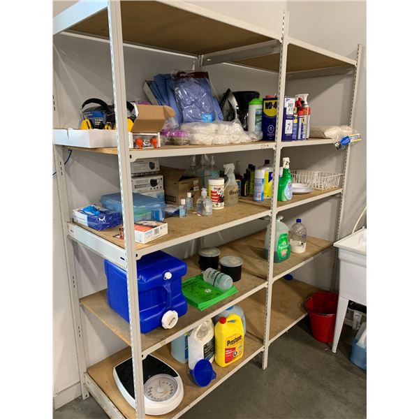 CONTENTS OF 7 SHELVES - ASSORTED CLEANERS AND SHOP SUPPLIES